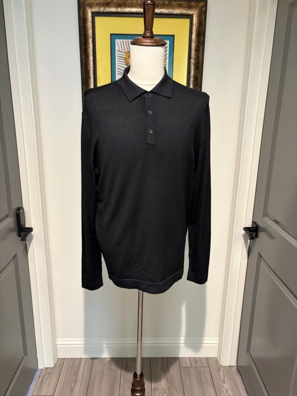 Robert Barakett Men's Black Long Sleeve Polo Shirt Size XL Like New